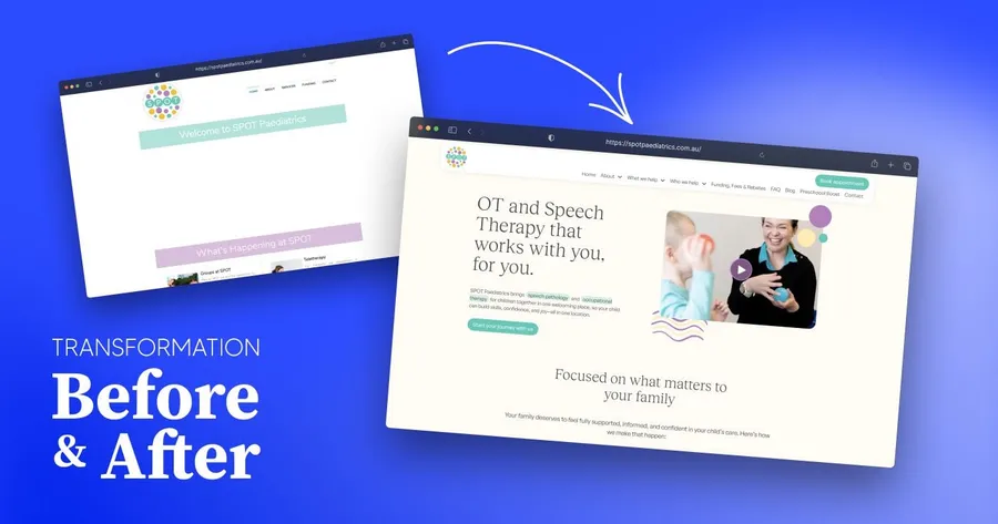 SPOT Paediatrics website, before and after